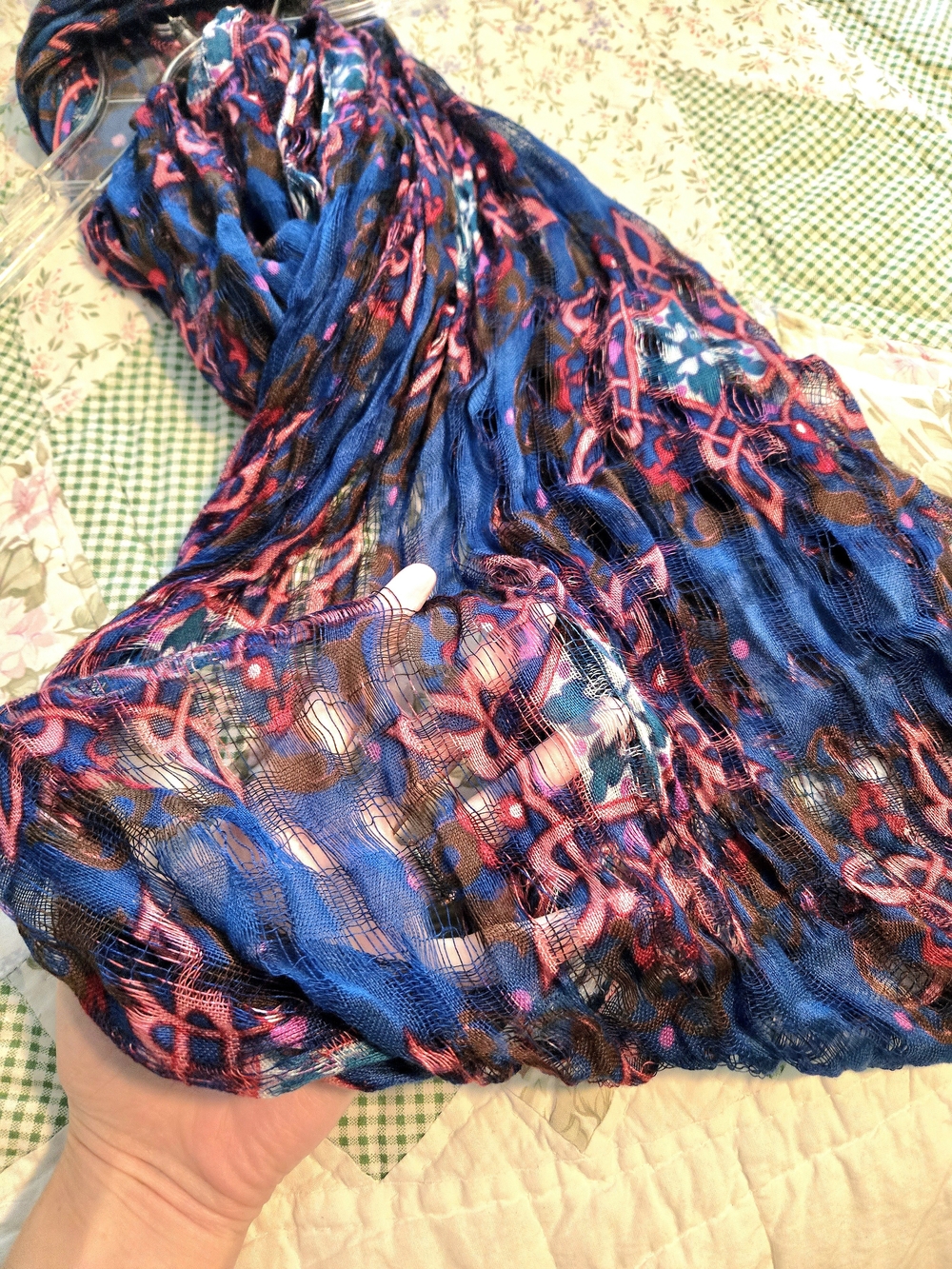 Vibrant Blue & Pink Patterned Women's Scarf by